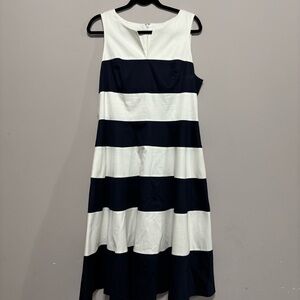 1901 Black and White Striped Midi Dress